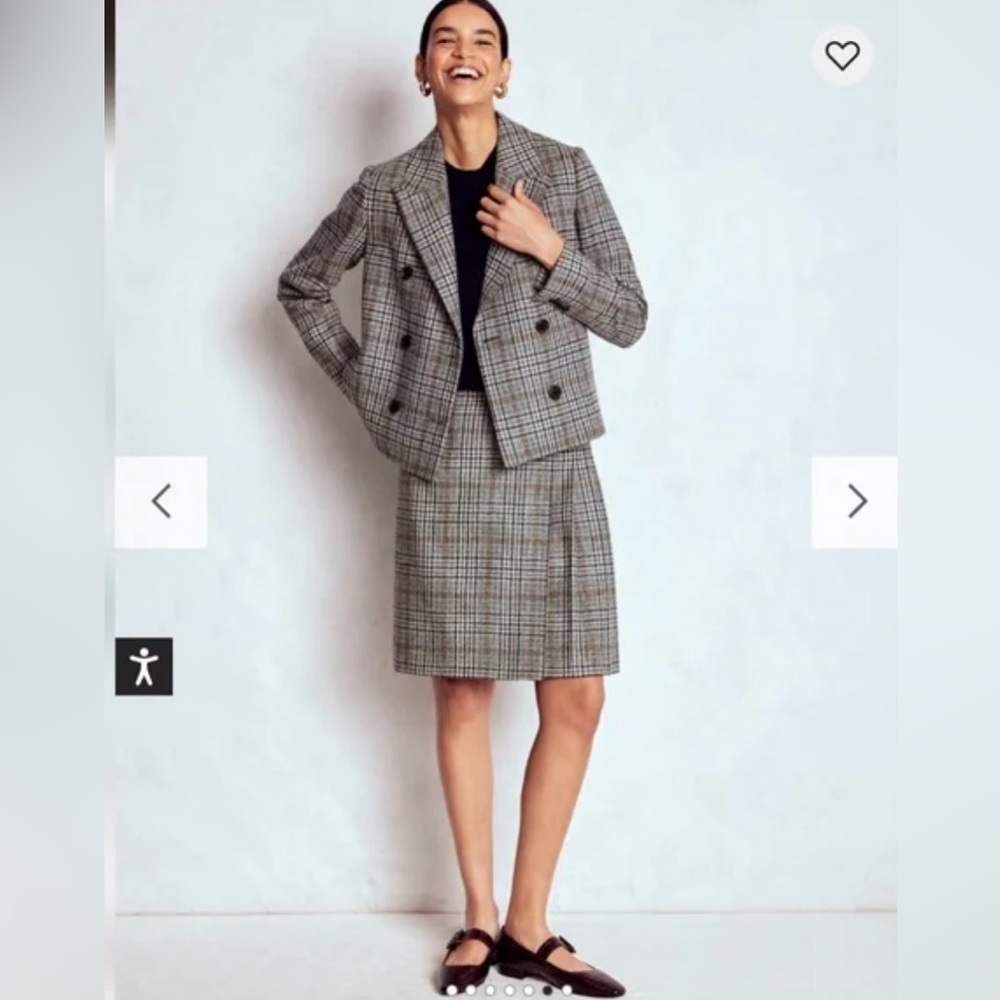 NWT Boden Helen Wool Kilt Skirt, Blue & Grey Prince of Wales color, US 8P/UK 12P